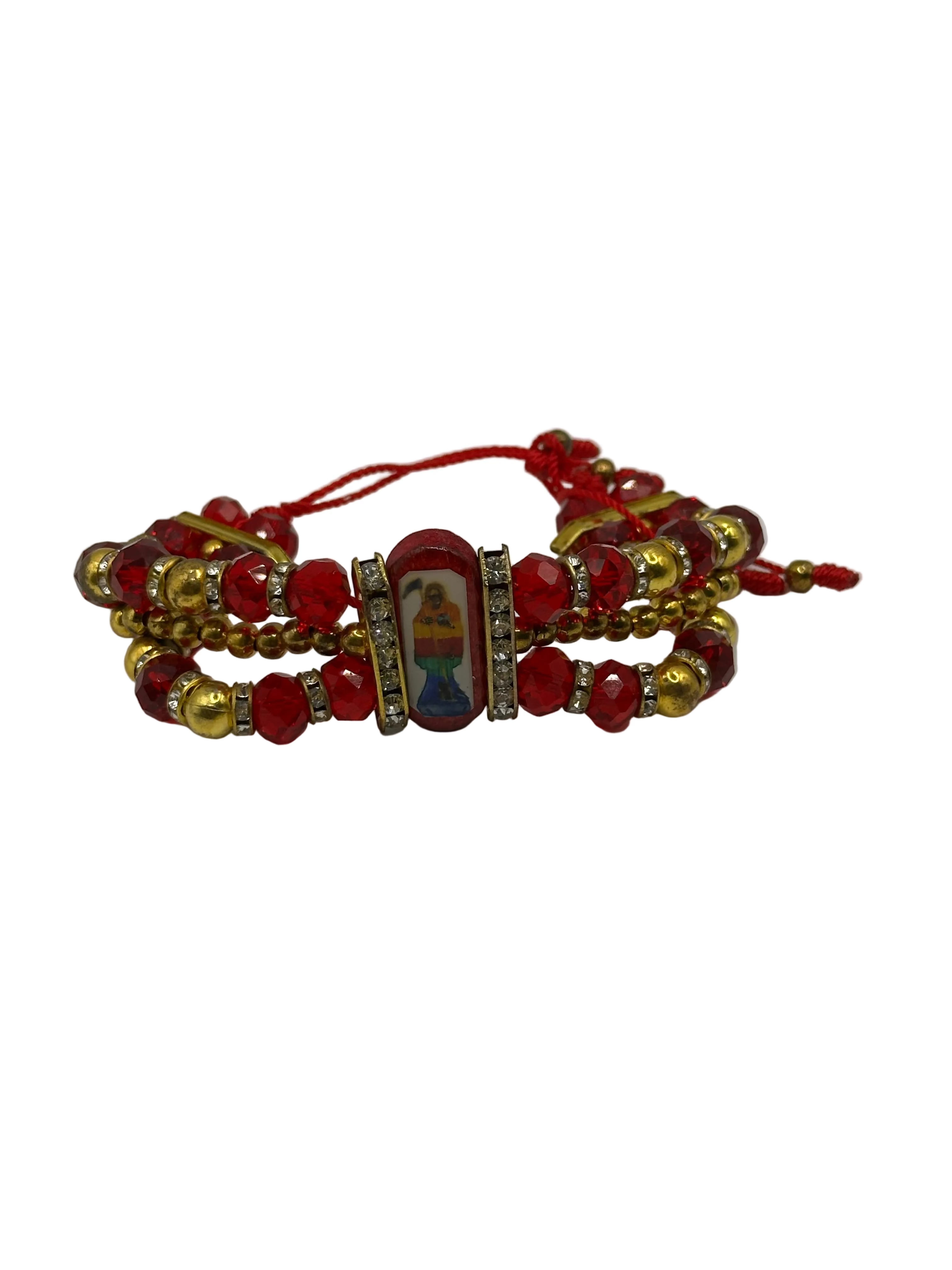 Red and gold protection Santa Muerte bracelet