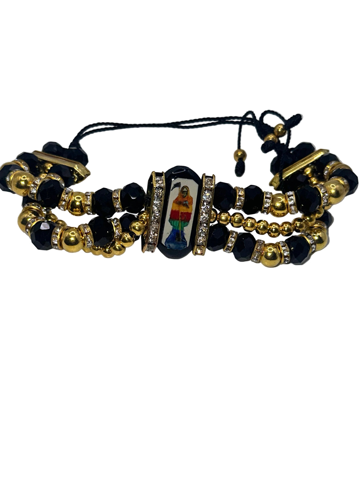 Black and gold Santa Muerte protection bracelet